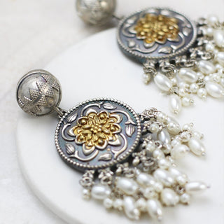 Statement Two Tone Pearl Drop Earring - 1