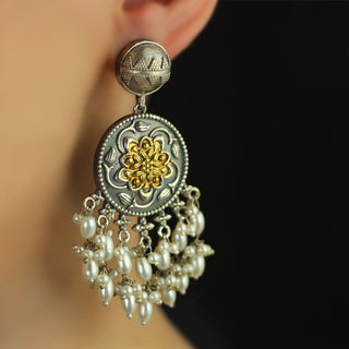 Statement Two Tone Pearl Drop Earring - 2