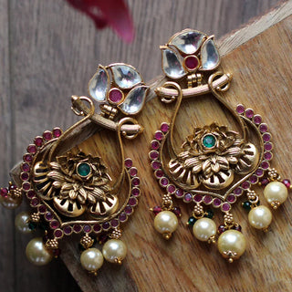 Flower Kundan Drop Earring