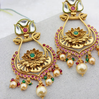 Flower Kundan Drop Earring