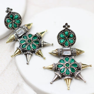 Green Tribal Drop Earring