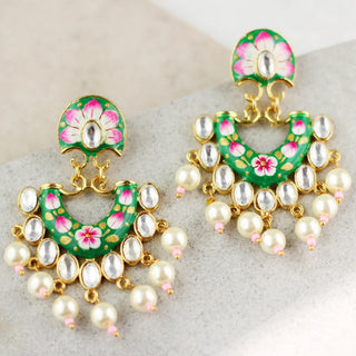 Green Statement Hand Painted Pearl Earring