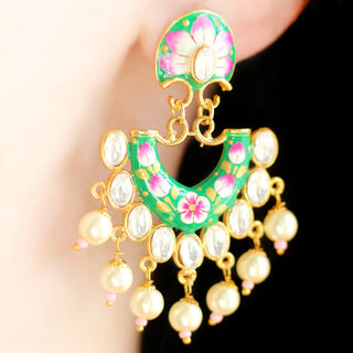 Green Statement Hand Painted Pearl Earring