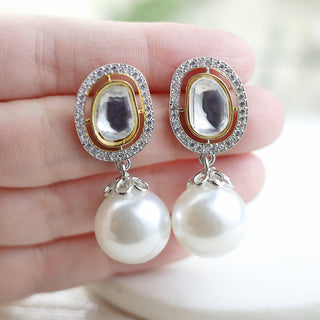 Statement Pearl Silver Drop Earring