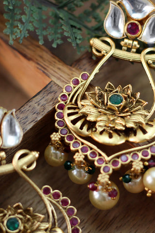 Flower Kundan Drop Earring